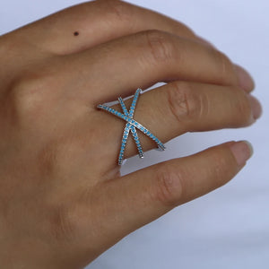 Turquoise Stone Double Criss Cross X Ring for Women