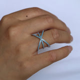 Turquoise Stone Double Criss Cross X Ring for Women