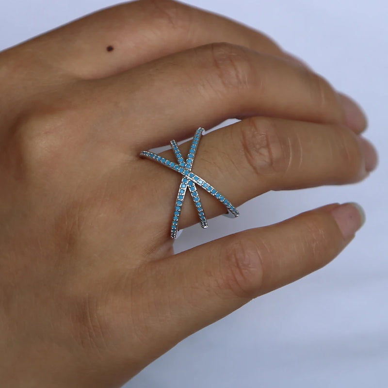 Turquoise Stone Double Criss Cross X Ring for Women