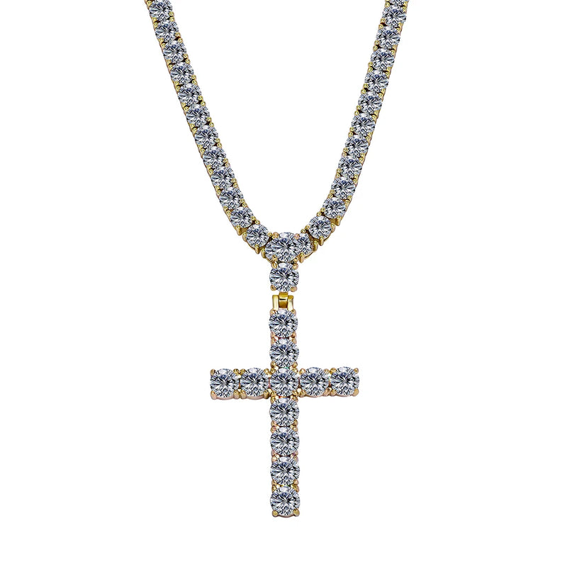 TOPFRILLZ Cross Pendant Necklace With 4mm Tennis Chain HipHop