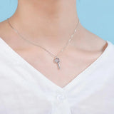 925 Silver Key Pendant Iced Zircon Necklace Women's Jewelry Gift