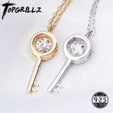 925 Silver Key Pendant Iced Zircon Necklace Women's Jewelry Gift