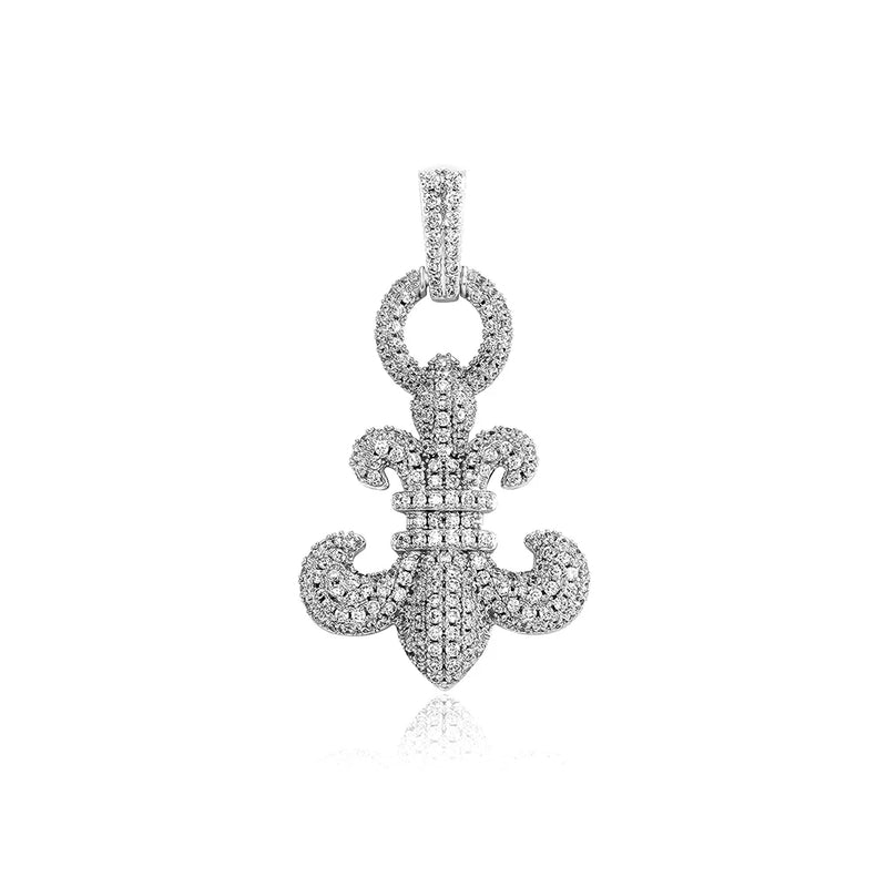 FLEUR-DE-LIS Pendant Micro Pave CZ Necklace Hip Hop Punk Couple Jewelry