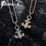 FLEUR-DE-LIS Pendant Micro Pave CZ Necklace Hip Hop Punk Couple Jewelry