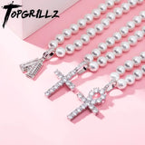 Pearl Necklace with CZ Letter Pendant Hiphop Charm Jewelry