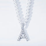 Pearl Necklace with CZ Letter Pendant Hiphop Charm Jewelry