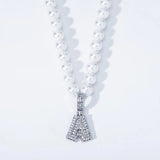 Pearl Necklace with CZ Letter Pendant Hiphop Charm Jewelry