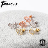 925 Silver CZ Flower Stud Earring Hip Hop Women Sterling Silver Jewelry