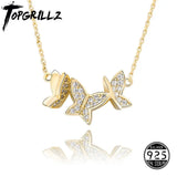 925 Silver Butterfly Pendant Ice Crystal Zircon Necklace Charm