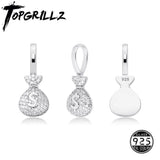 925 Silver Money Bag Pendant Iced Out CZ Hip Hop Jewelry