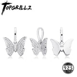 925 Silver Butterfly Pendant CZ Hip Hop Jewelry Gift Women