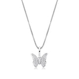 925 Silver Butterfly Pendant CZ Hip Hop Jewelry Gift Women
