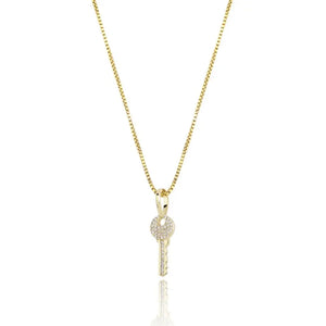 925 Silver Key Pendant Iced Zircon Necklace for Women