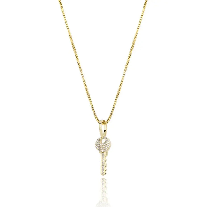 925 Silver Key Pendant Iced Zircon Necklace for Women