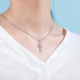 925 Silver Key Pendant Iced Zircon Necklace for Women