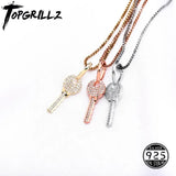 925 Silver Key Pendant Iced Zircon Necklace for Women
