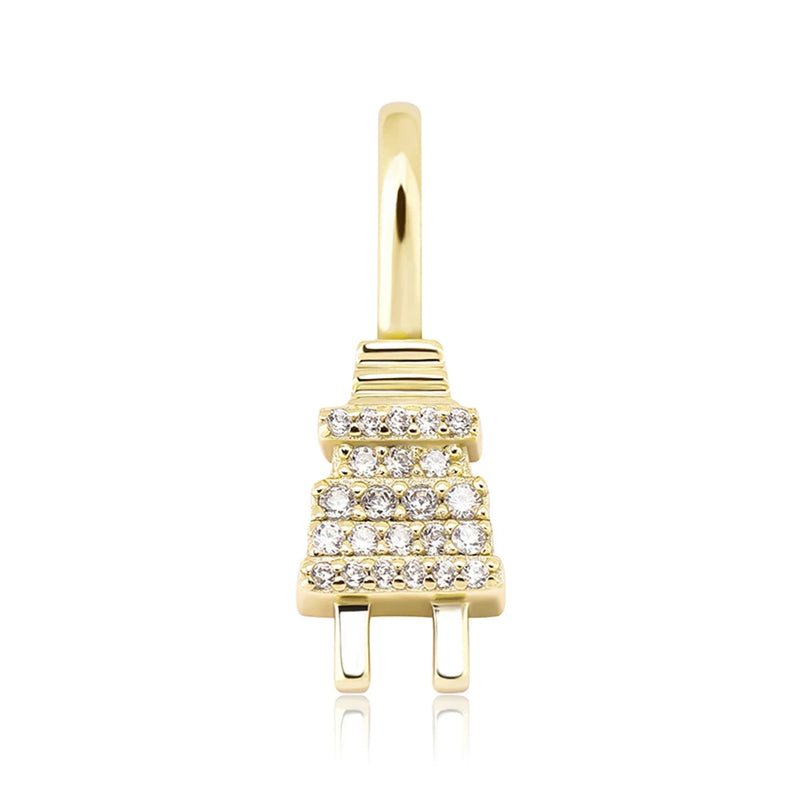 925 Silver Plug 3D CZ Pendant High Hip Hop Jewelry Gift Women