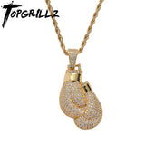 Boxing Gloves Pendant Necklace Iced CZ Men's Hip Hop Jewelry