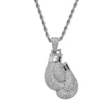 Boxing Gloves Pendant Necklace Iced CZ Men's Hip Hop Jewelry
