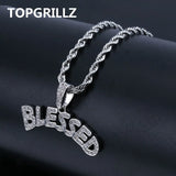 BLESSED Pendant Necklace Hip Hop Iced Out Cubic Zircon Jewelry