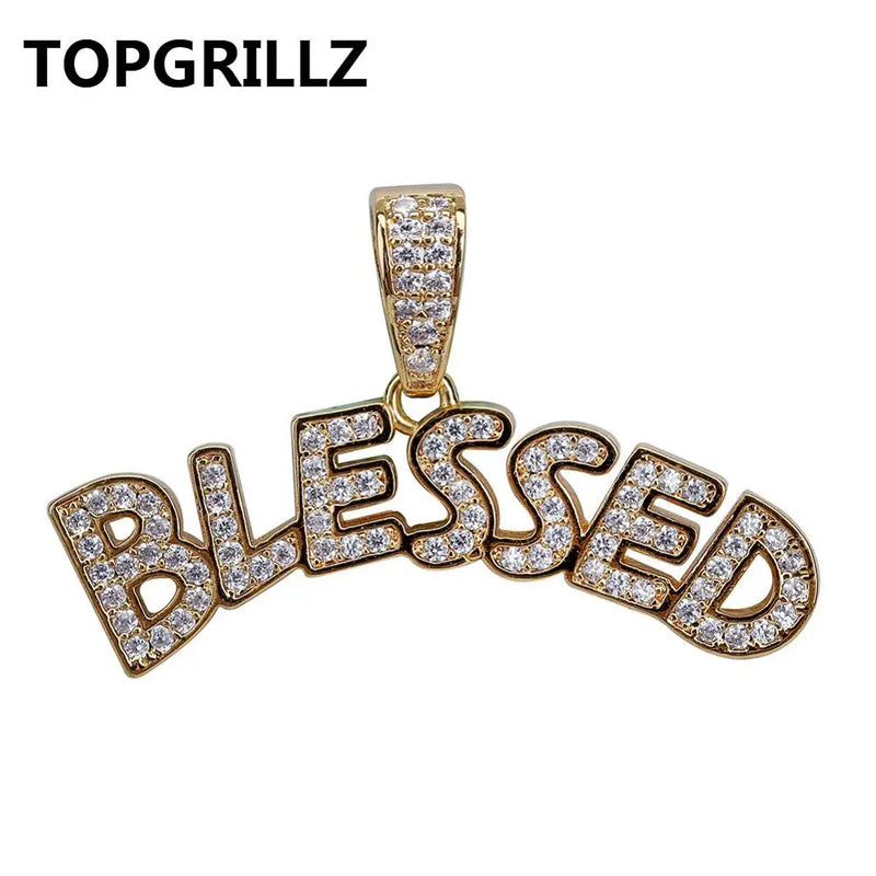 BLESSED Pendant Necklace Hip Hop Iced Out Cubic Zircon Jewelry
