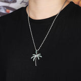 Coconut Tree Iced Out CZ Pendant Silver Plated Hip Hop Men's Jewelry