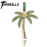 Coconut Tree Iced Out CZ Pendant Silver Plated Hip Hop Men's Jewelry