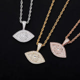 Evil Eye Pendant Necklace Iced Out Micro Pave Cubic Zirconia Hip Hop Jewelry