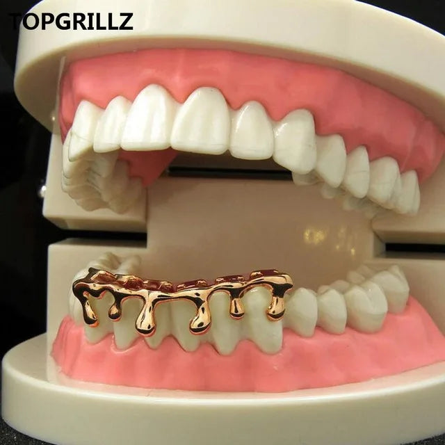 Light Yellow Rose Plated Hip Hop Teeth Drip Grillz Caps Bottom Grill