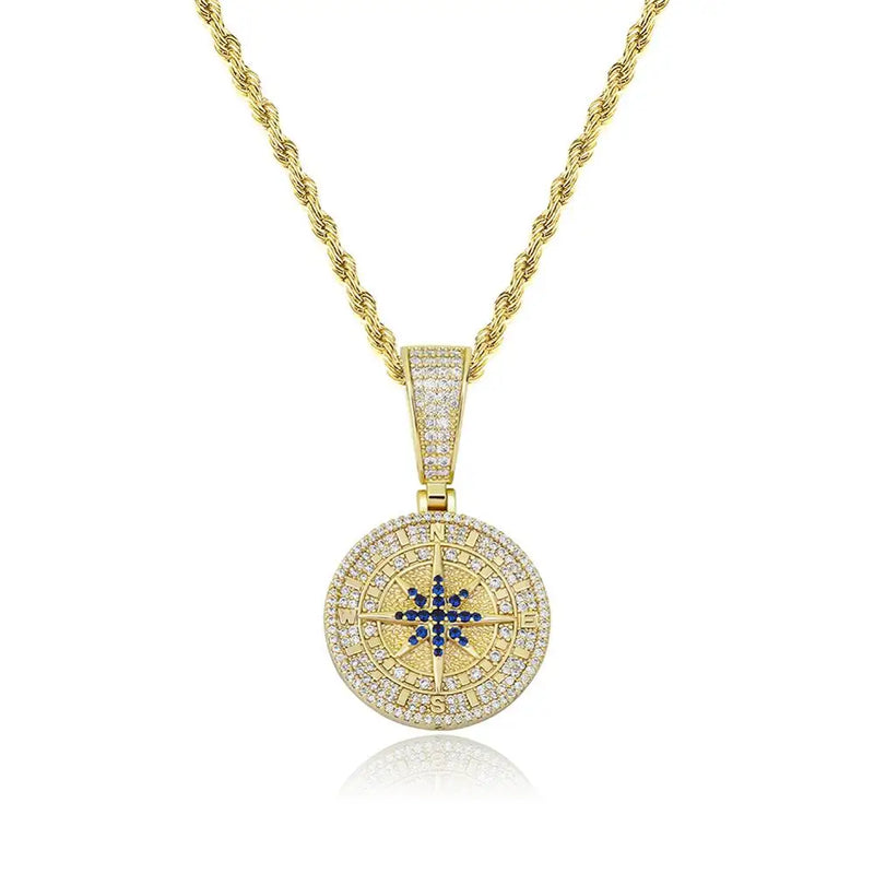 Hip Hop Compass Pendant with Tennis Chain
