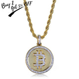 Hip Hop Iced Out Bitcoin Pendant Necklace For Men