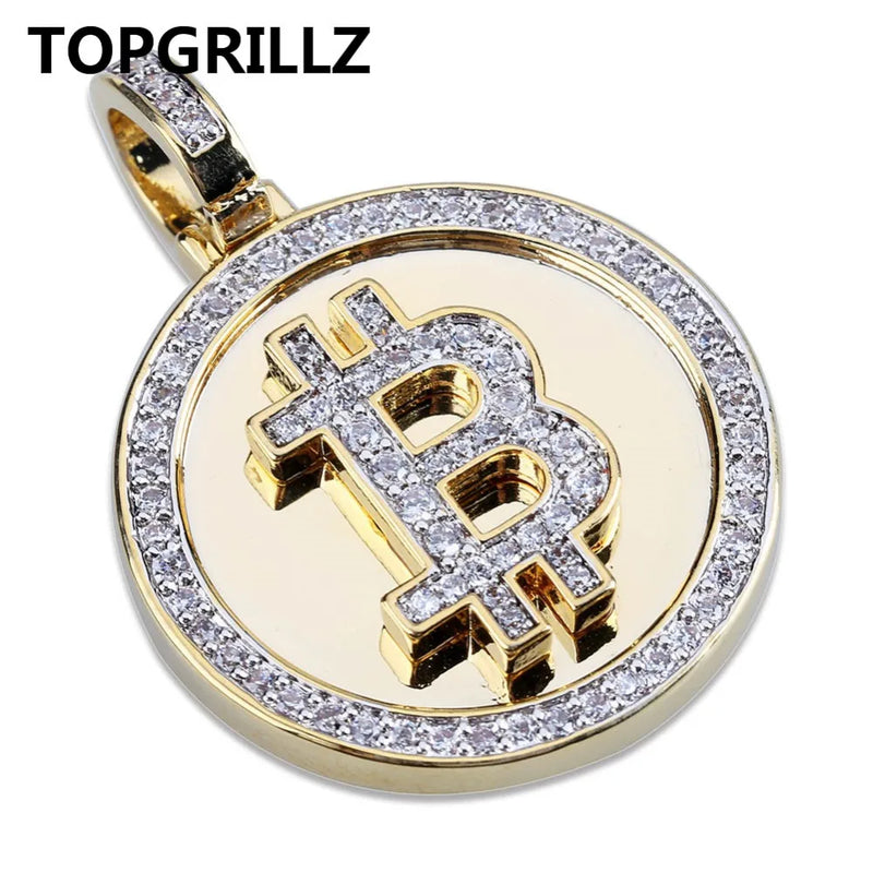 Hip Hop Iced Out Bitcoin Pendant Necklace For Men