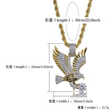 Hip Hop CZ Eagle Pendant Necklace Men Charm Jewelry