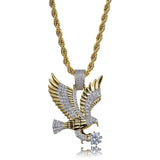 Hip Hop CZ Eagle Pendant Necklace Men Charm Jewelry