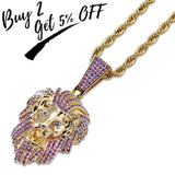 Hip Hop Iced Out CZ Lion Head Pendant Charm Necklace for Men
