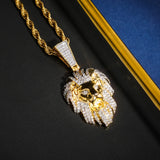 Hip Hop Iced Out CZ Lion Head Pendant Charm Necklace for Men