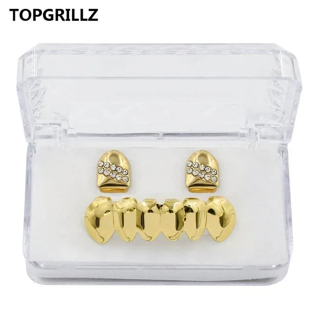Yellow Plated CZ Stone Top Grillz & Classic Bottom