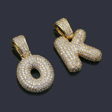 Hip Hop A-Z Micropave Zircon Name Bubble Letters Iced Out Pendant Necklace