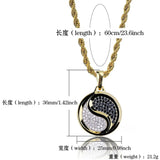 Hip Hop Rock Iced Out Tai Chi Pendant Necklace Silver Plated