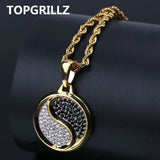 Hip Hop Rock Iced Out Tai Chi Pendant Necklace Silver Plated