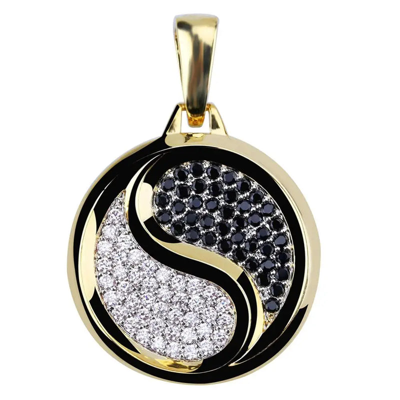 Hip Hop Rock Iced Out Tai Chi Pendant Necklace Silver Plated