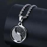 Hip Hop Rock Iced Out Tai Chi Pendant Necklace Silver Plated