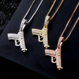 Hip Hop Woman 925 Sterling Silver Glittering Pistol Pendant