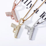 Hip Hop Woman 925 Sterling Silver Glittering Pistol Pendant