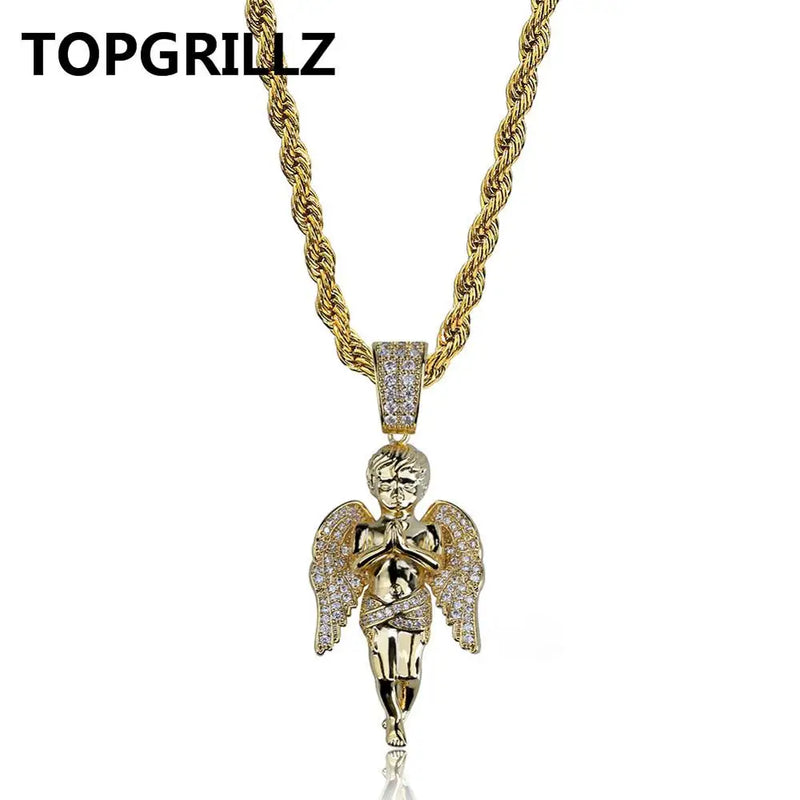 HipHop Iced Out CZ Angel Pendant Necklace Love'sblessing