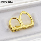 Yellow Plated Double Tooth Grillz Open Face