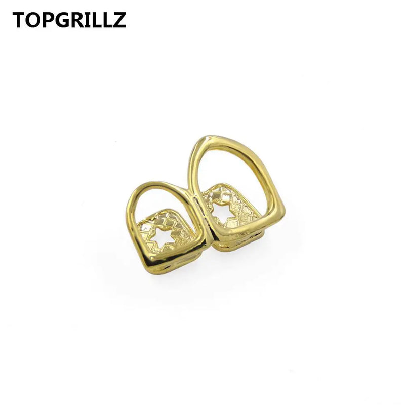 Yellow Plated Double Tooth Grillz Open Face