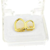Yellow Plated Double Tooth Grillz Open Face