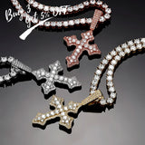 Iced Cross Pendant Necklace Yellow Jewelry Women