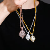 Yellow Iced Owl Pendant Necklace with Micro Pave Cubic Zirconia